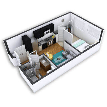 Rendering of the Auraria Platinum floor plan with a Studio bedroom and 1 bathroom[s] at Griffis North Union