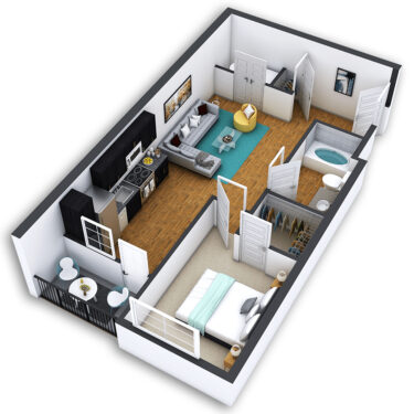 Rendering of the Berkeley Platinum floor plan with 1 bedroom[s] and 1 bathroom[s] at Griffis North Union