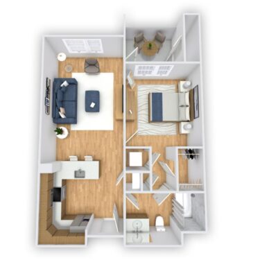 Rendering of the Baylands floor plan with 1 bedroom[s] and 1 bathroom[s] at Griffis South Bay