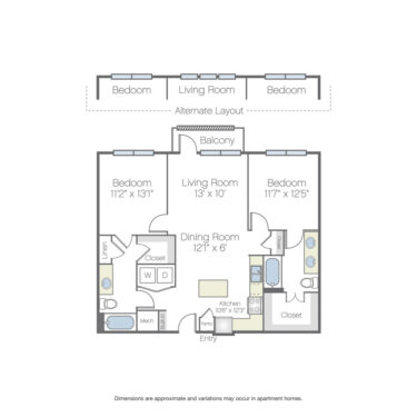 Rendering of the Turtle Creek floor plan with 2 bedroom[s] and 2 bathroom[s] at Griffis Oak Lawn