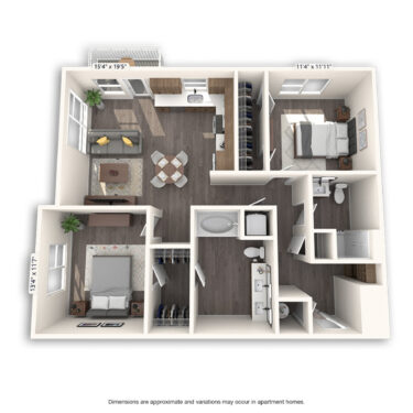 Rendering of the Josephine Platinum floor plan with 2 bedroom[s] and 2 bathroom[s] at Griffis Cherry Creek North