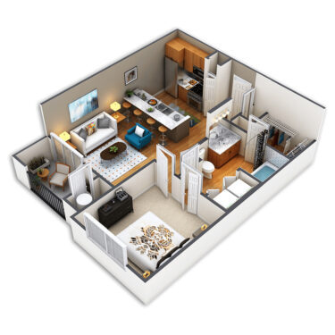 Rendering of the Broadway floor plan with 1 bedroom[s] and 1 bathroom[s] at Griffis Fitzsimons South