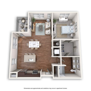 Rendering of the Meadowlark floor plan with 1 bedroom[s] and 1 bathroom[s] at Griffis at Fiddler's Green