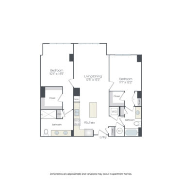 Rendering of the Middleton floor plan with 2 bedroom[s] and 2 bathroom[s] at Griffis Edgemoor