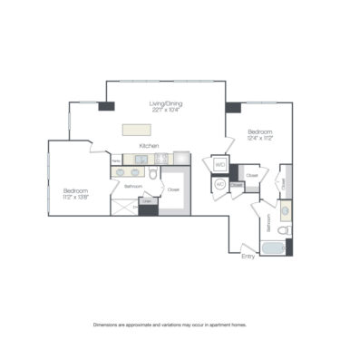 Rendering of the Montgomery floor plan with 2 bedroom[s] and 2 bathroom[s] at Griffis Edgemoor