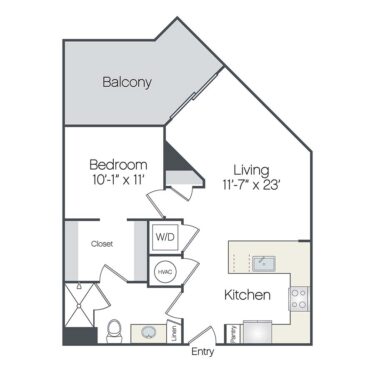 Rendering of the Melbourne floor plan with 1 bedroom[s] and 1 bathroom[s] at Griffis West Palm