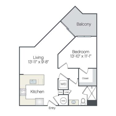 Rendering of the Jupiter floor plan with 1 bedroom[s] and 1 bathroom[s] at Griffis West Palm