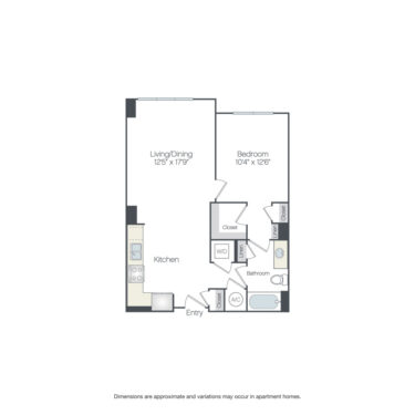 Rendering of the Cordell floor plan with 1 bedroom[s] and 1 bathroom[s] at Griffis Edgemoor