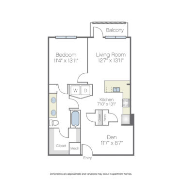 Rendering of the Maple floor plan with 1 bedroom[s] and 1 bathroom[s] at Griffis Oak Lawn
