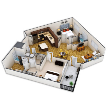 Rendering of the Speer Platinum floor plan with 2 bedroom[s] and 2 bathroom[s] at Griffis Union Station
