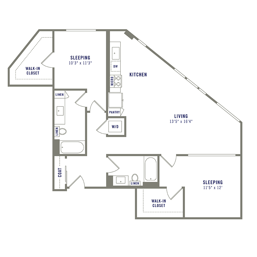 Rendering of the B9 floor plan with 2 bedroom[s] and 2 bathroom[s] at Griffis Shoreline