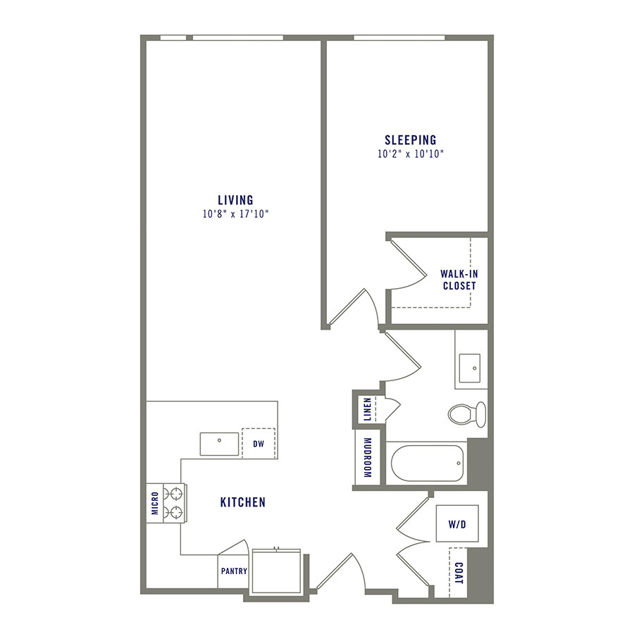Rendering of the A9 floor plan with 1 bedroom[s] and 1 bathroom[s] at Griffis Shoreline