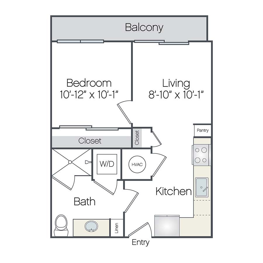 Rendering of the Cocoa floor plan with 1 bedroom[s] and 1 bathroom[s] at Griffis West Palm