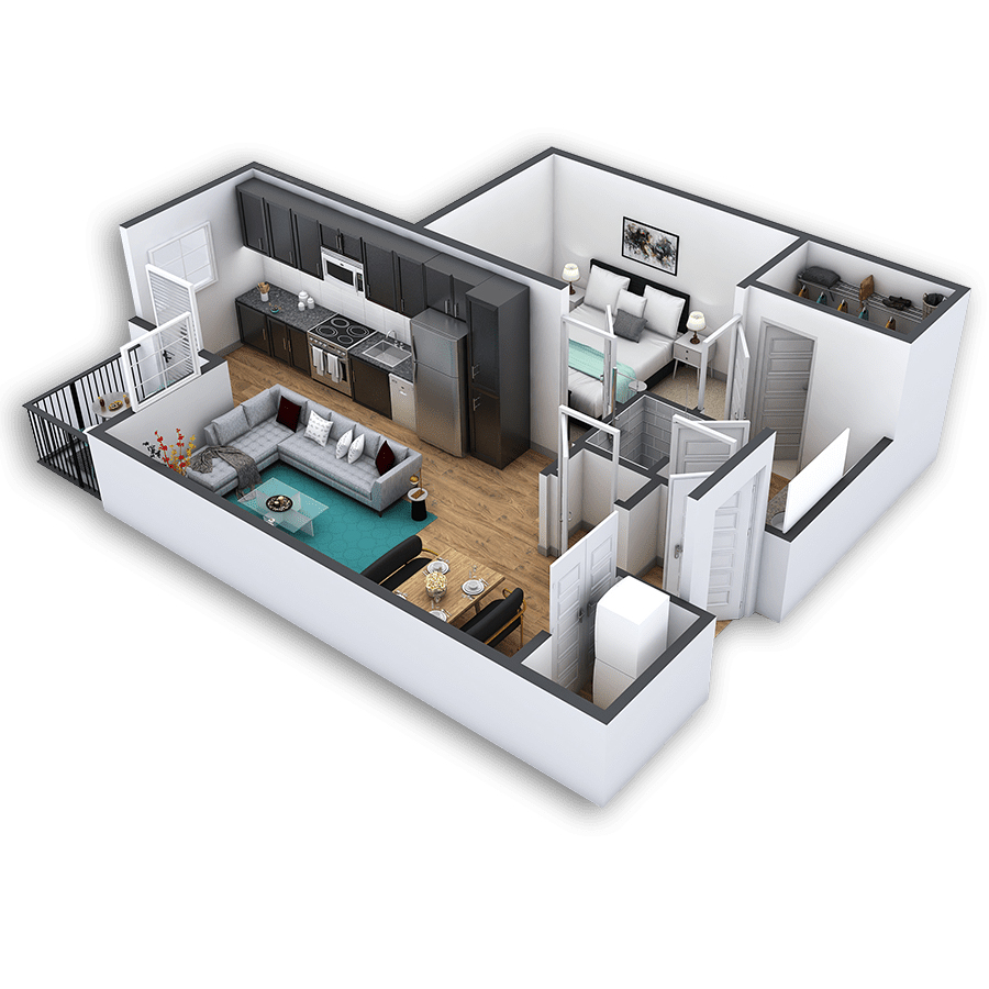 Rendering of the City Park Platinum floor plan with 1 bedroom[s] and 1 bathroom[s] at Griffis North Union