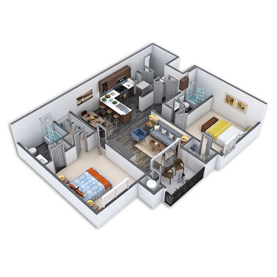 Rendering of the Exceptional - Platinum floor plan with 2 bedroom[s] and 2 bathroom[s] at Griffis Lakeline Station