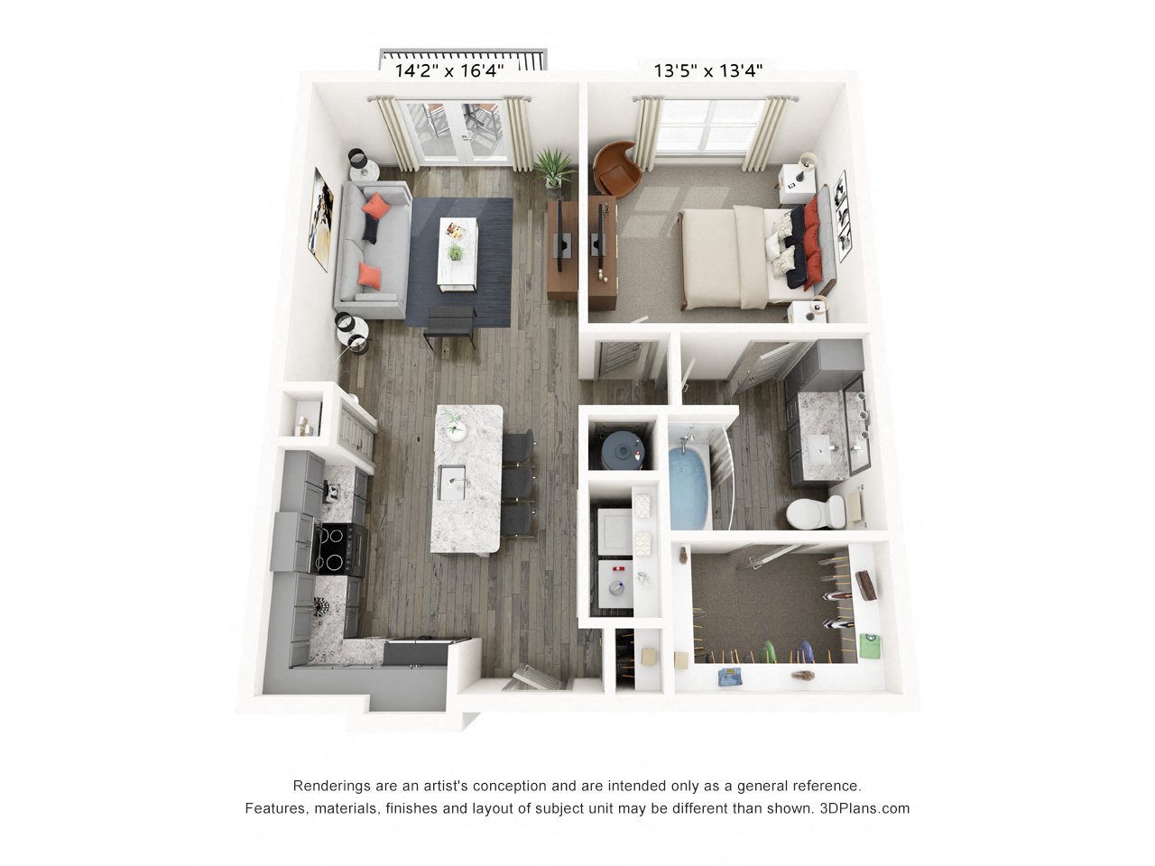 Rendering of the Legacy floor plan with 1 bedroom[s] and 1 bathroom[s] at Griffis Frisco