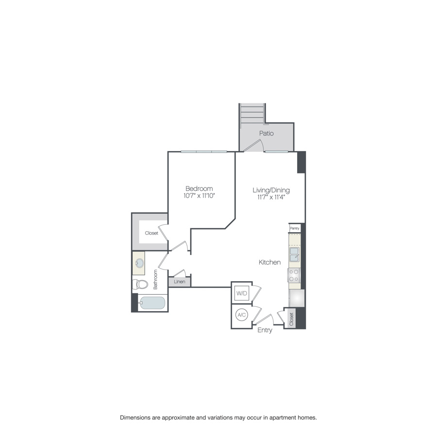 Rendering of the Chevy Chase floor plan with 1 bedroom[s] and 1 bathroom[s] at Griffis Edgemoor