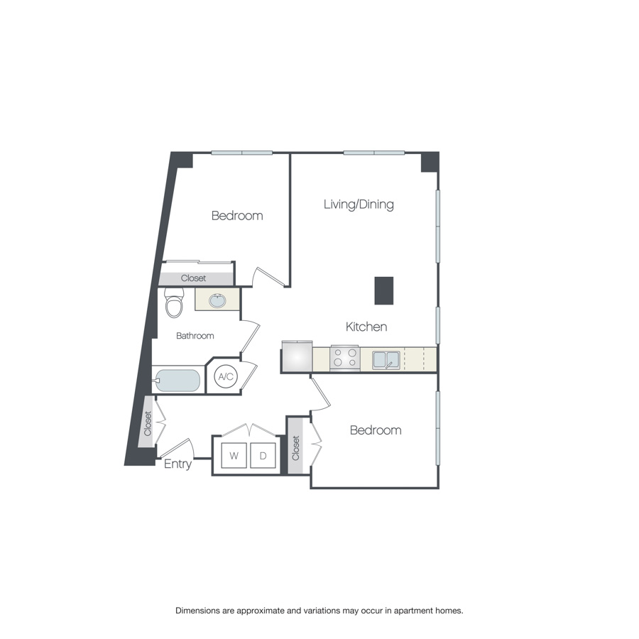 Rendering of the Standford MP floor plan with 2 bedroom[s] and 1 bathroom[s] at Griffis Edgemoor