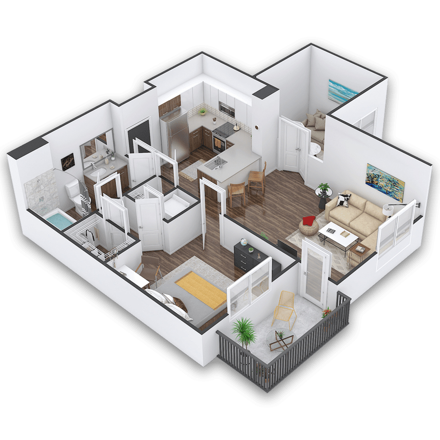 Rendering of the LeMond Platinum floor plan with 1 bedroom[s] and 1 bathroom[s] at Griffis Cherry Creek
