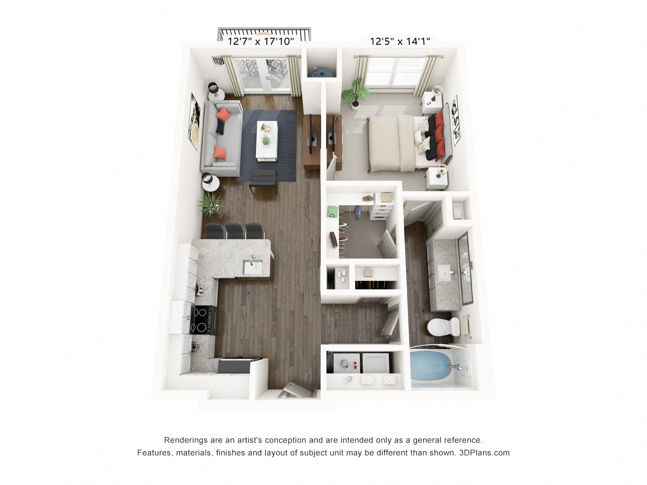 Rendering of the Gaylord floor plan with 1 bedroom[s] and 1 bathroom[s] at Griffis Frisco