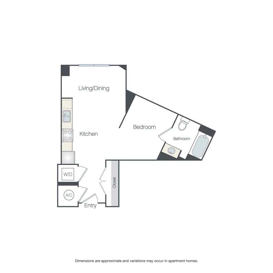 Rendering of the Arlington floor plan with a Studio bedroom and 1 bathroom[s] at Griffis Edgemoor