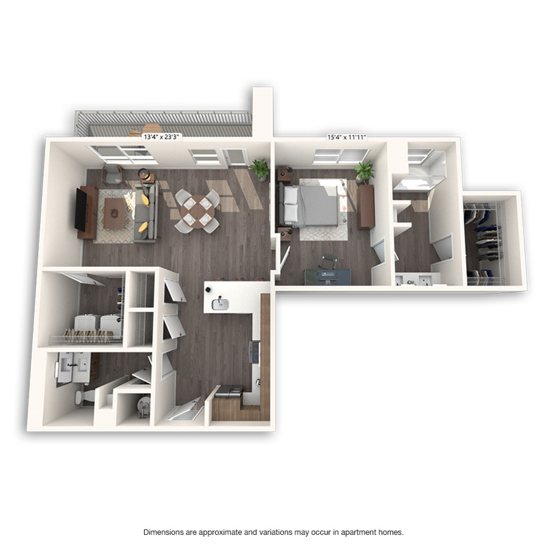 Rendering of the Humboldt Platinum floor plan with 1 bedroom[s] and 1 bathroom[s] at Griffis Cherry Creek North