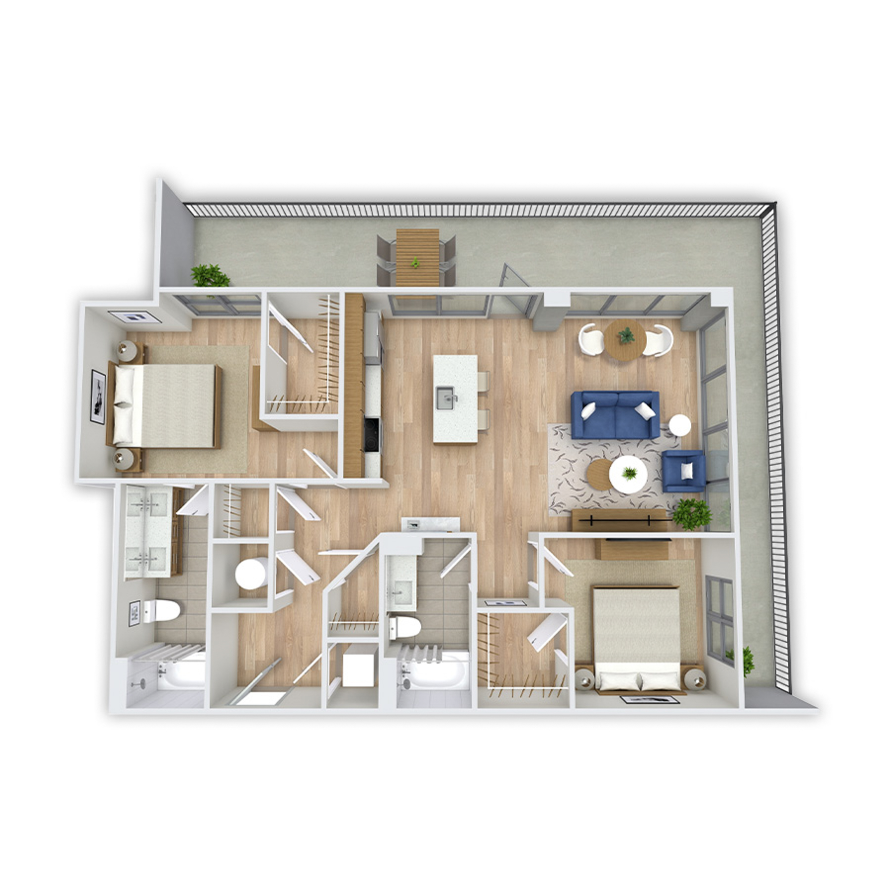 Rendering of the Rosalie Platinum floor plan with 2 bedroom[s] and 2 bathroom[s] at Griffis Platform Union Station