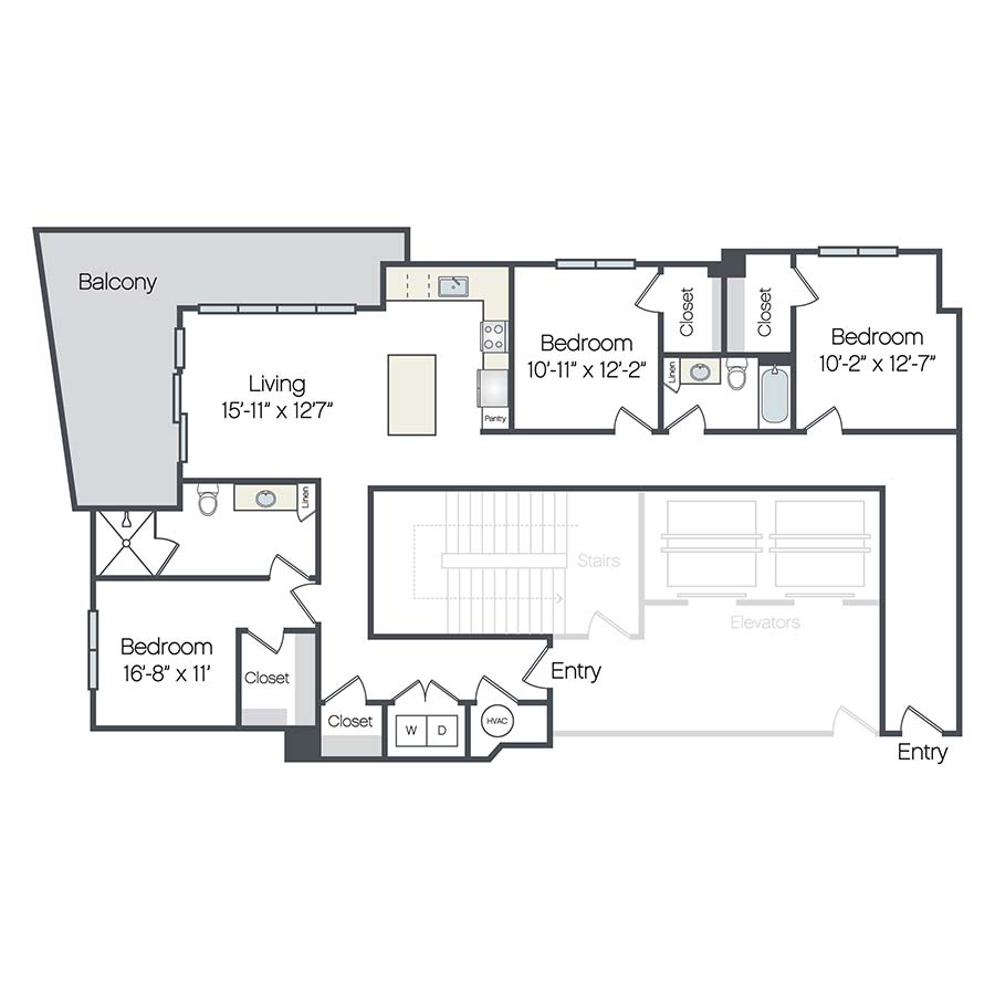 Rendering of the Vero floor plan with 3 bedroom[s] and 2 bathroom[s] at Griffis West Palm