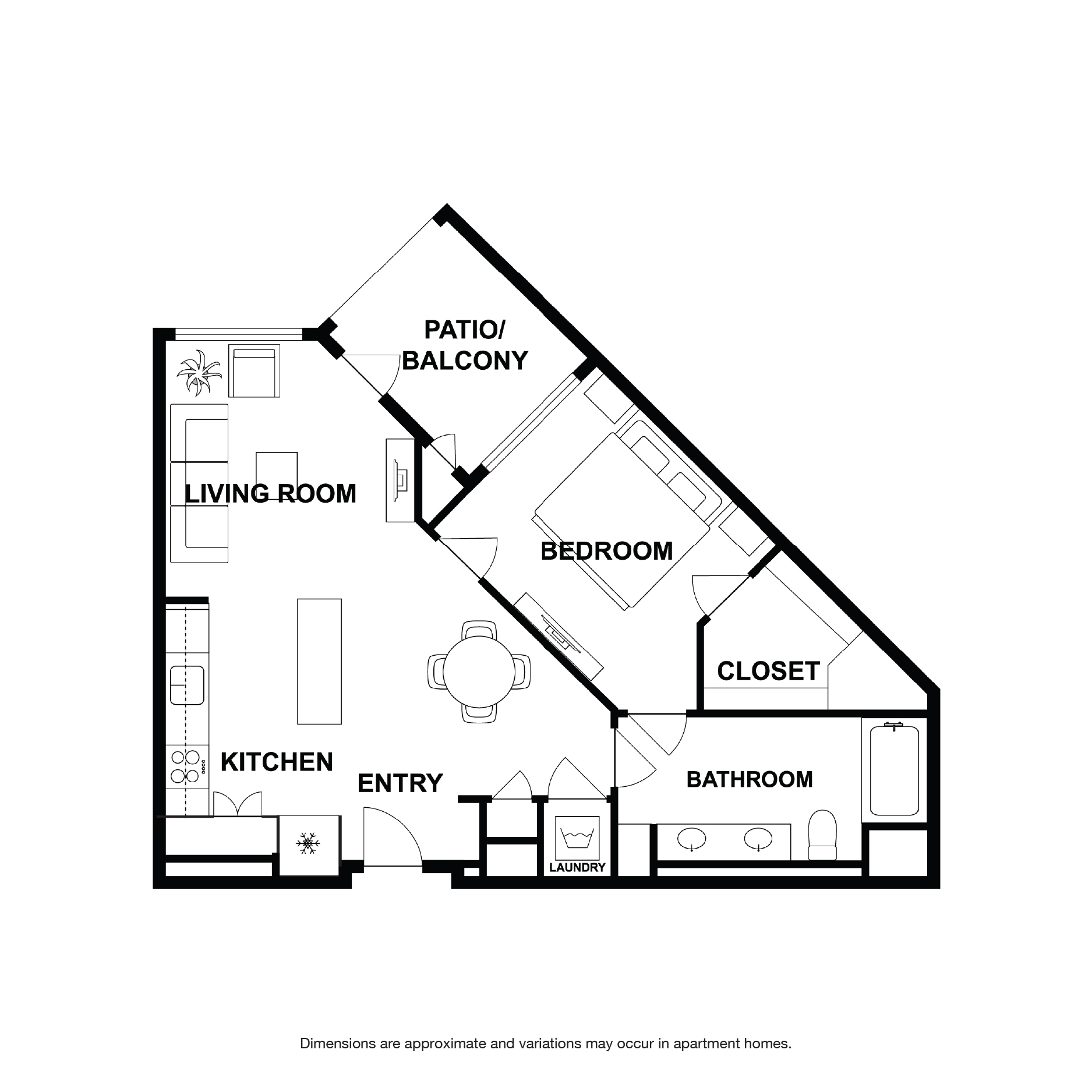 Rendering of the Citrus floor plan with 1 bedroom[s] and 1 bathroom[s] at Griffis Platinum Triangle