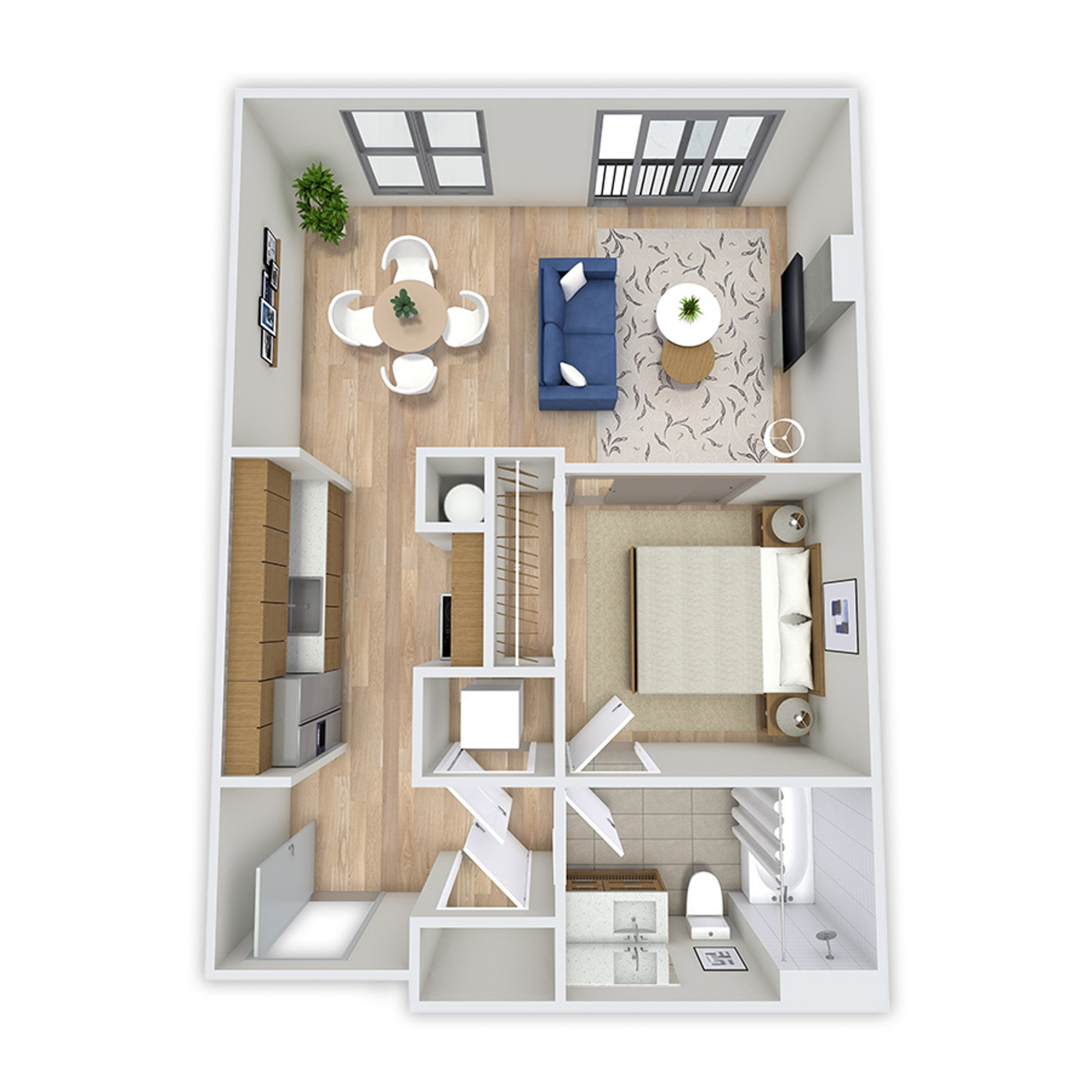 Rendering of the Hagues Platinum floor plan with a Studio bedroom and 1 bathroom[s] at Griffis Platform Union Station