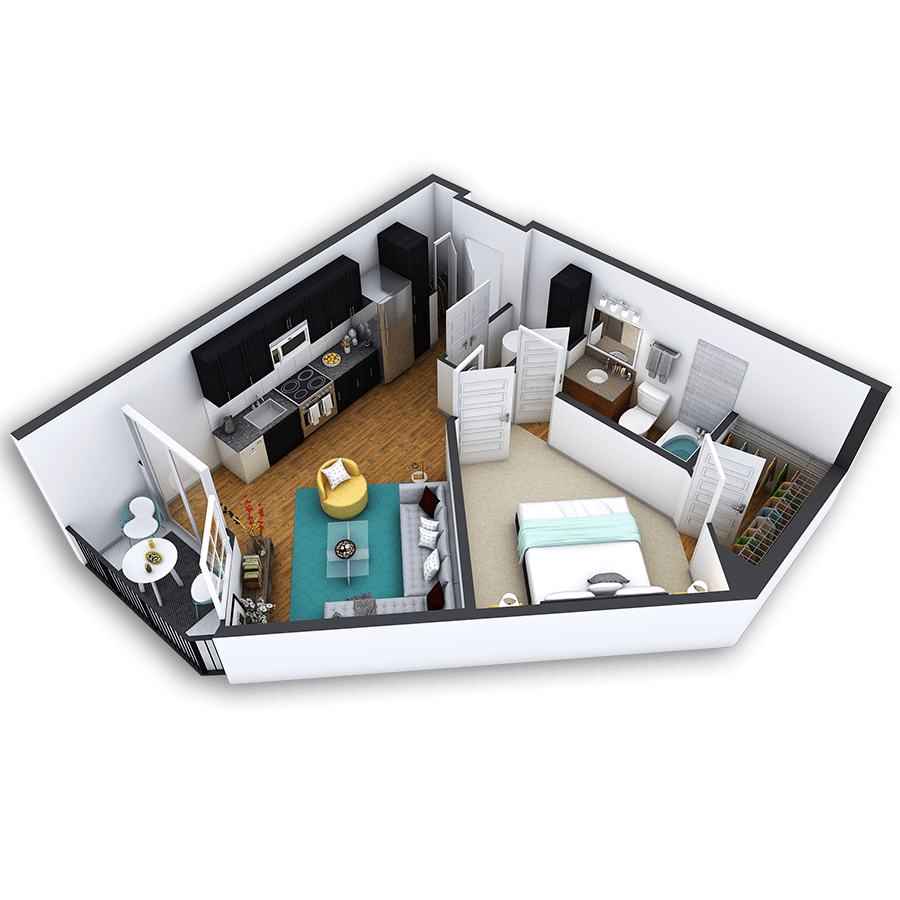 Rendering of the Belcaro Platinum floor plan with 1 bedroom[s] and 1 bathroom[s] at Griffis North Union