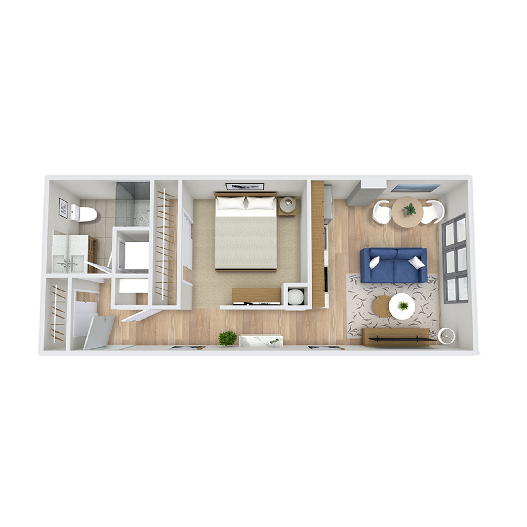 Rendering of the Bison Platinum floor plan with a Studio bedroom and 1 bathroom[s] at Griffis Platform Union Station