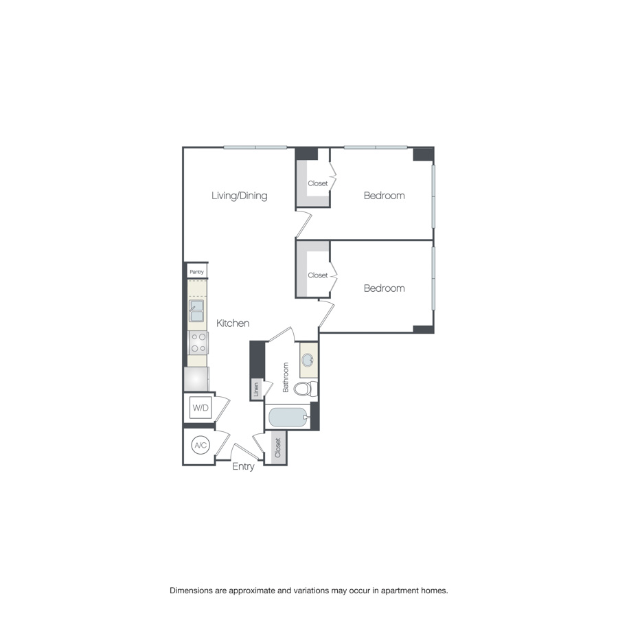 Rendering of the Rugby MP floor plan with 2 bedroom[s] and 1 bathroom[s] at Griffis Edgemoor