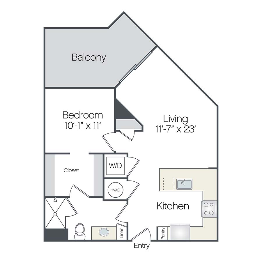 Rendering of the Melbourne floor plan with 1 bedroom[s] and 1 bathroom[s] at Griffis West Palm