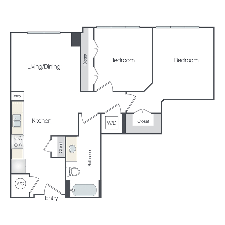 Rendering of the Rosedale MP floor plan with 2 bedroom[s] and 1 bathroom[s] at Griffis Edgemoor