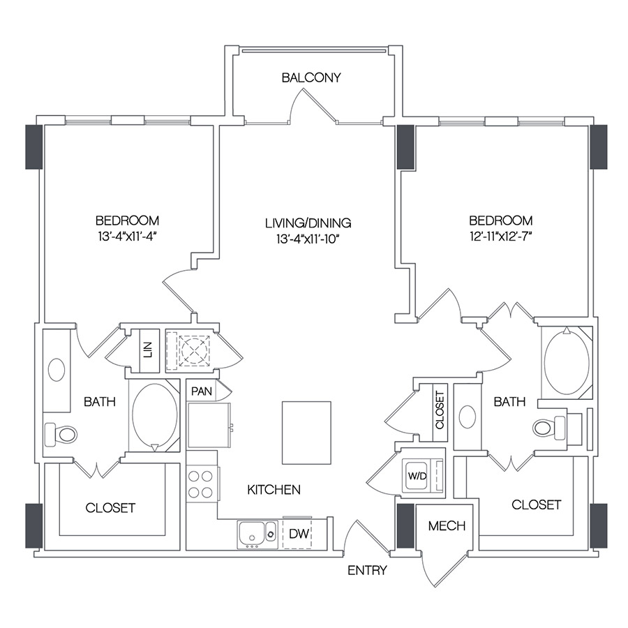Rendering of the Northaven floor plan with 2 bedroom[s] and 2 bathroom[s] at Griffis Uptown