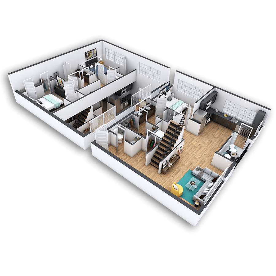 Rendering of the Whittier Platinum floor plan with 3 bedroom[s] and 2.5 bathroom[s] at Griffis North Union