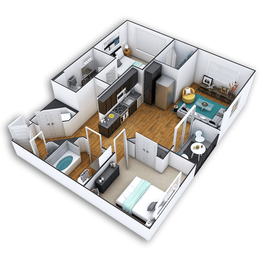 Rendering of the Park Hill Platinum floor plan with 2 bedroom[s] and 2 bathroom[s] at Griffis North Union