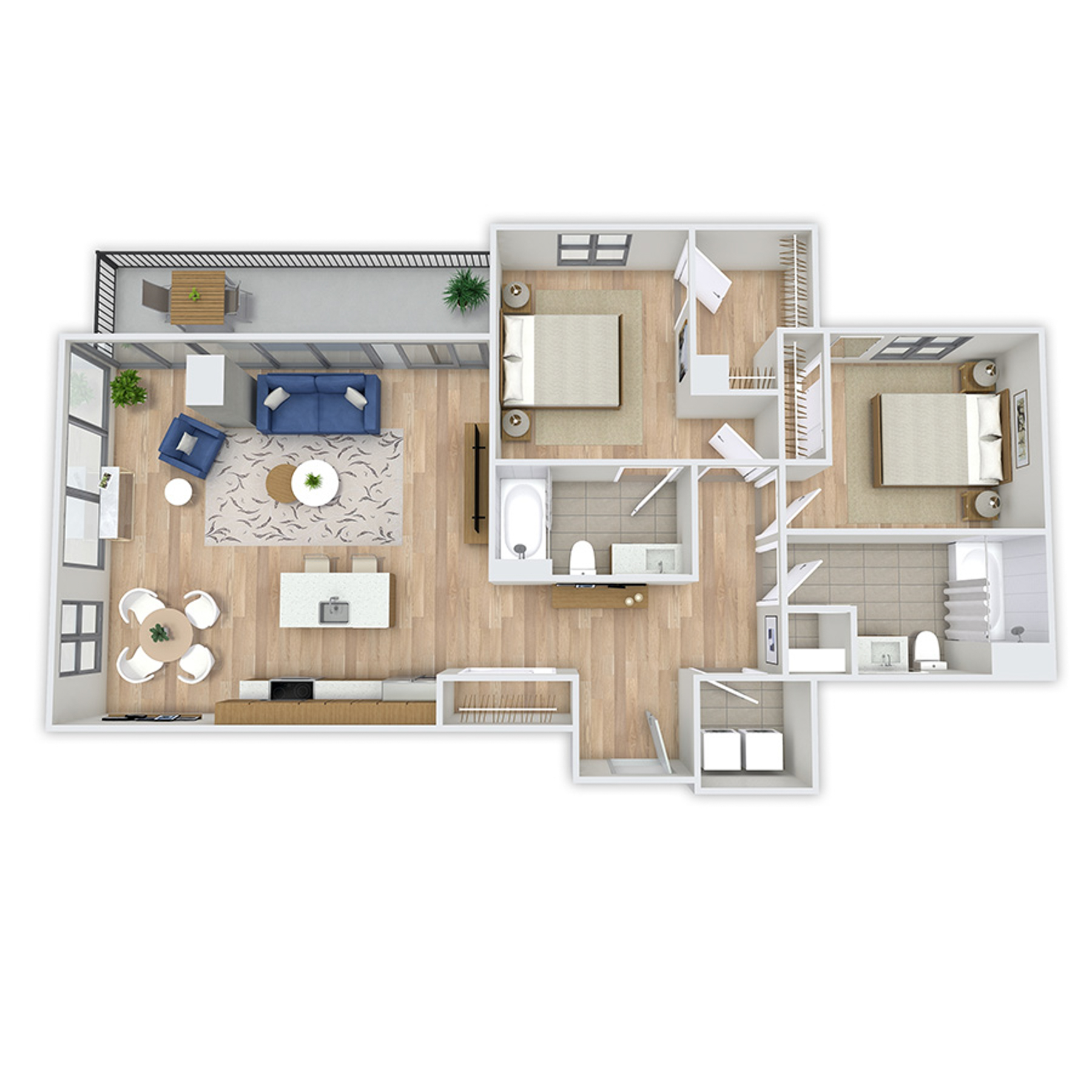 Rendering of the Parnassus Platinum floor plan with 2 bedroom[s] and 2 bathroom[s] at Griffis Platform Union Station