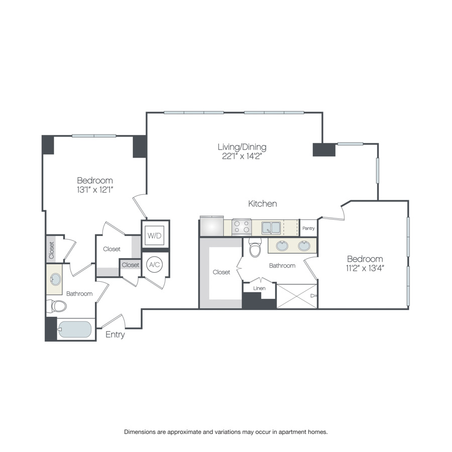 Rendering of the Maplewood floor plan with 2 bedroom[s] and 2 bathroom[s] at Griffis Edgemoor