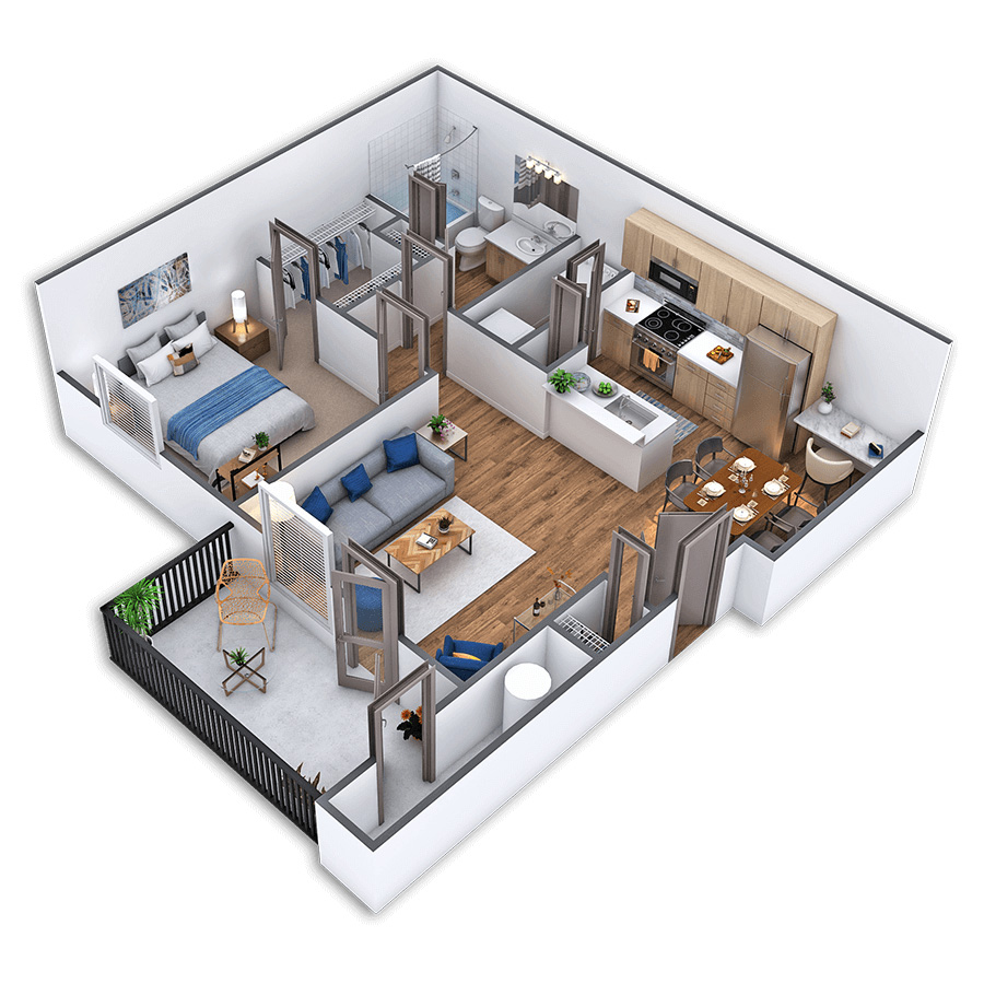 Rendering of the Tower Platinum floor plan with 1 bedroom[s] and 1 bathroom[s] at Griffis North Creek