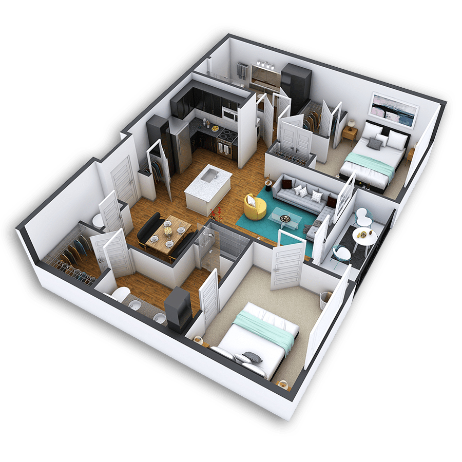Rendering of the Montclair Platinum floor plan with 2 bedroom[s] and 2 bathroom[s] at Griffis North Union