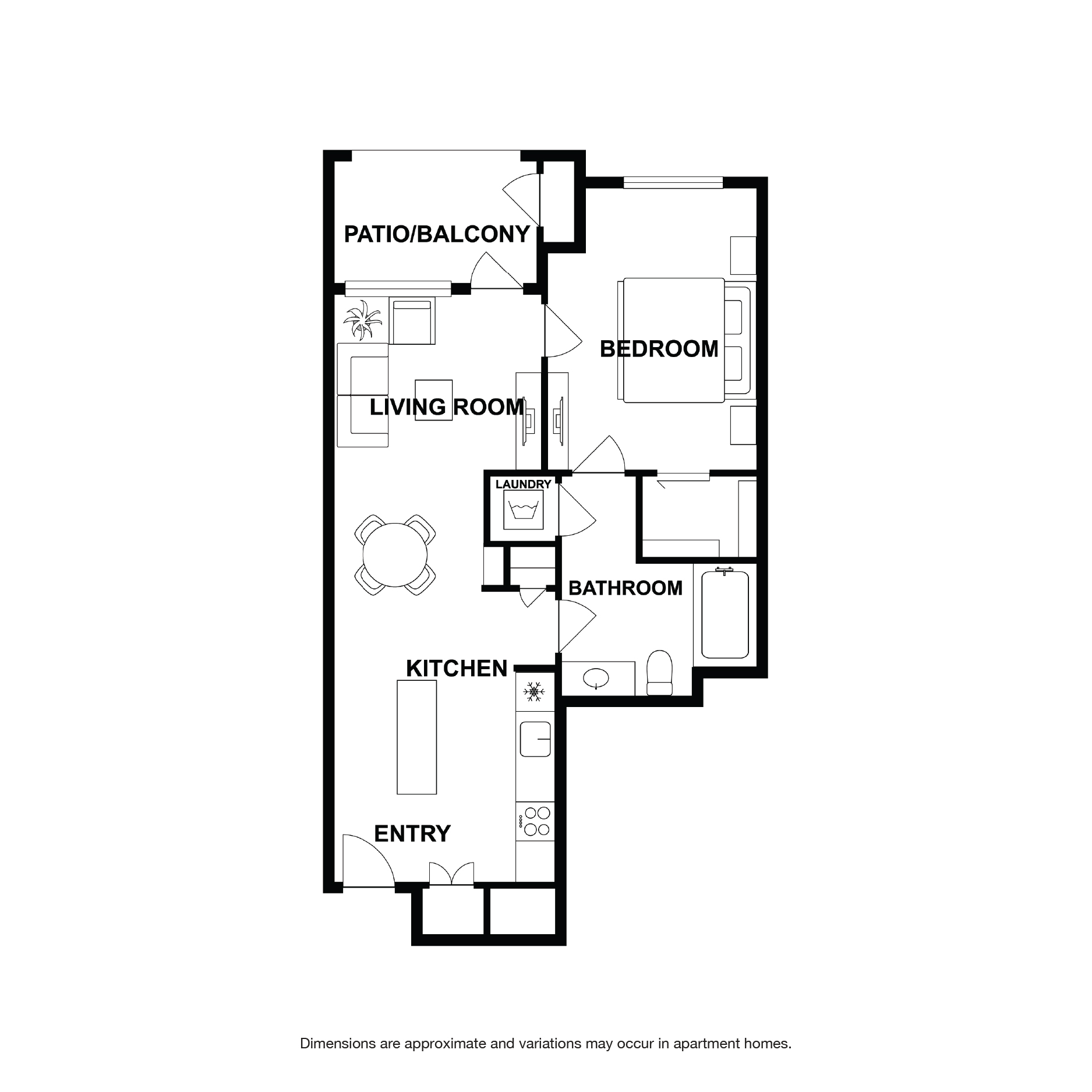 Rendering of the Brookhurst floor plan with 1 bedroom[s] and 1 bathroom[s] at Griffis Platinum Triangle