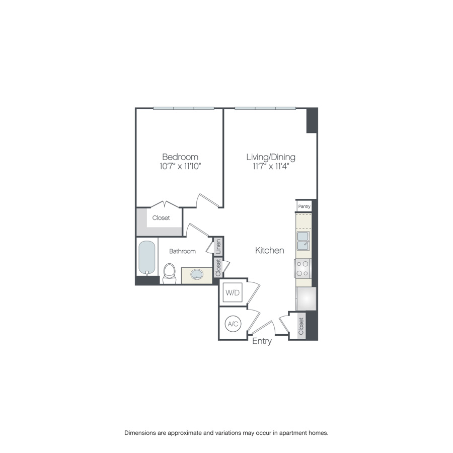 Rendering of the Chelsea floor plan with 1 bedroom[s] and 1 bathroom[s] at Griffis Edgemoor