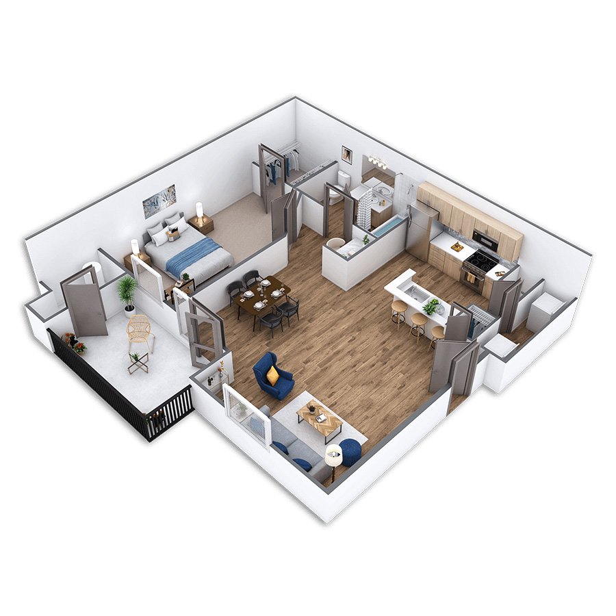 Rendering of the Rialto Platinum floor plan with 1 bedroom[s] and 1 bathroom[s] at Griffis North Creek