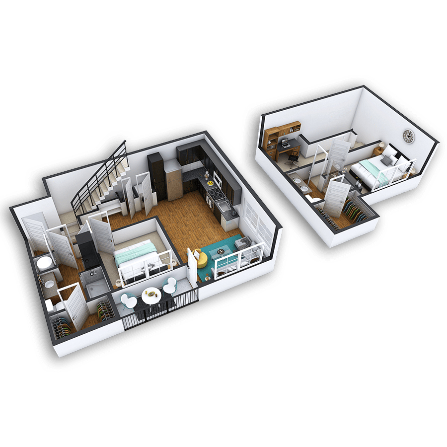 Rendering of the Speer Platinum floor plan with 2 bedroom[s] and 2 bathroom[s] at Griffis North Union