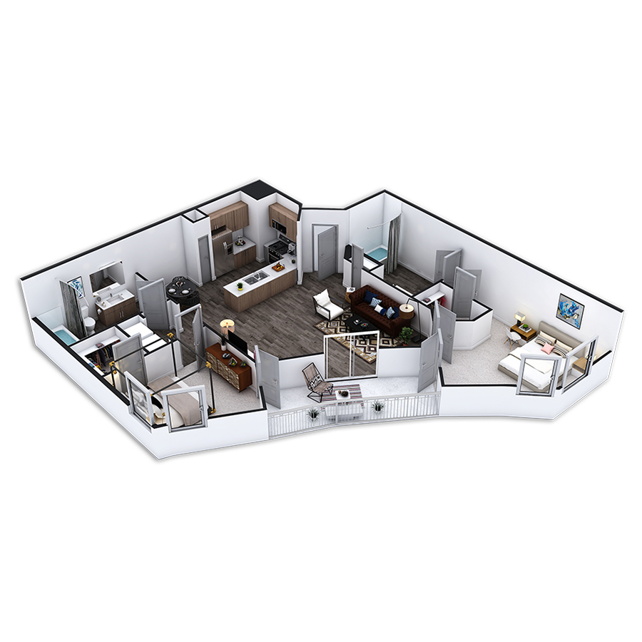 Rendering of the Manhattan Platinum floor plan with 2 bedroom[s] and 2 bathroom[s] at Griffis Pine Avenue