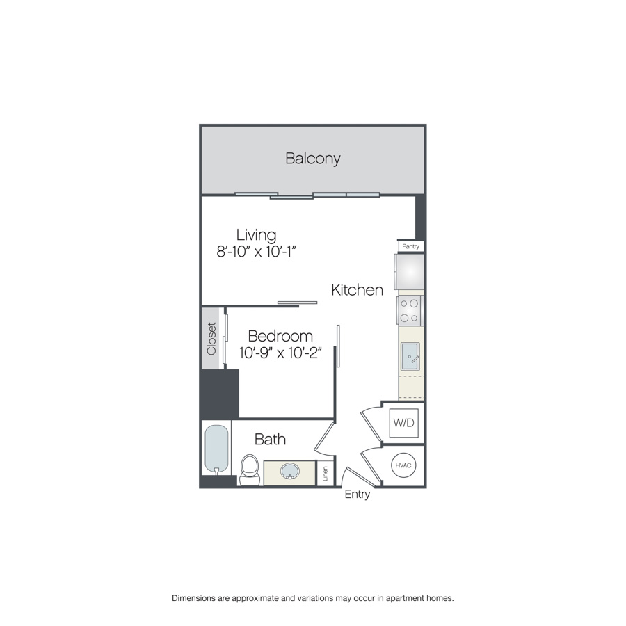 Rendering of the Deerfield floor plan with a Studio bedroom and 1 bathroom[s] at Griffis West Palm