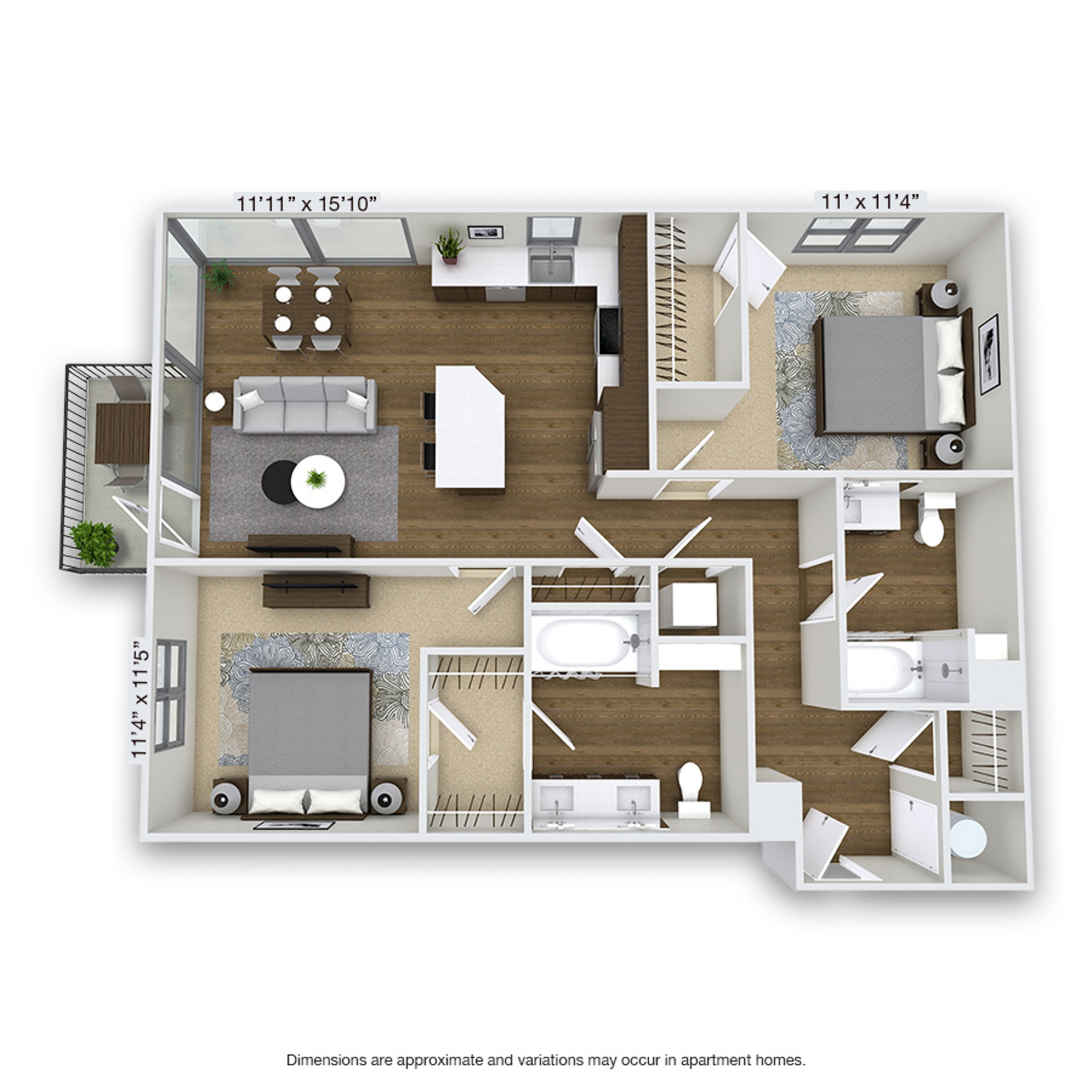 Rendering of the Gaylord floor plan with 2 bedroom[s] and 2 bathroom[s] at Griffis Cherry Creek North