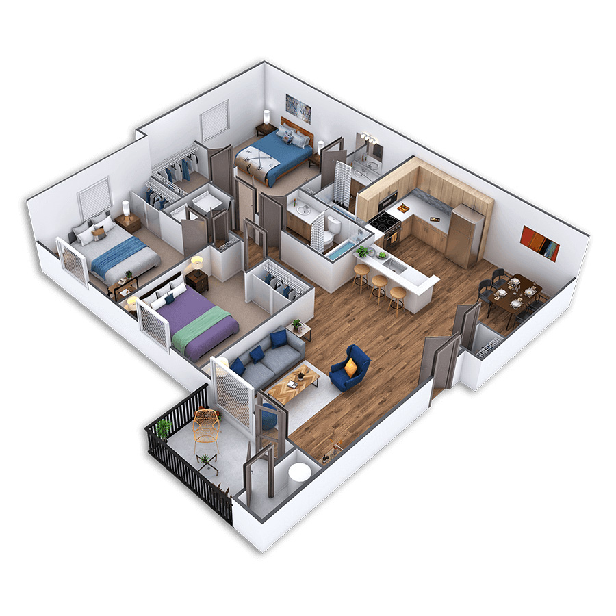 Rendering of the Lionsgate floor plan with 3 bedroom[s] and 2 bathroom[s] at Griffis North Creek